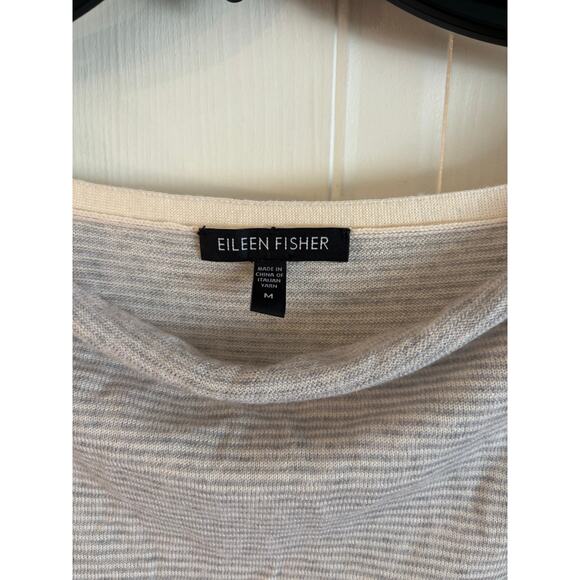 EILEEN FISHER Drape Neck Sweater Tunic 100% Fine Merino Stripes Size Medium - Picture 5 of 6